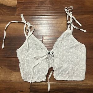 White Eyelet Tie-Front Top